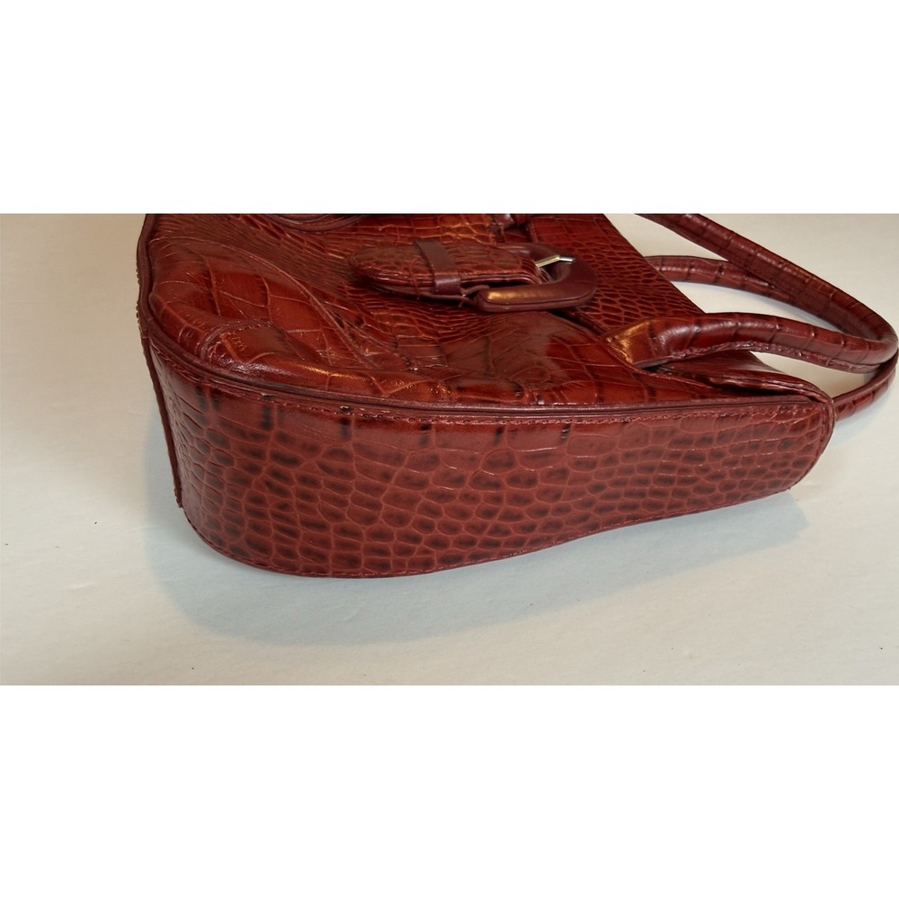 Antonio Melani Y2K Vintage Red Leather Croc Embossed Buckle Satchel Handbag - Picture 7 of 11